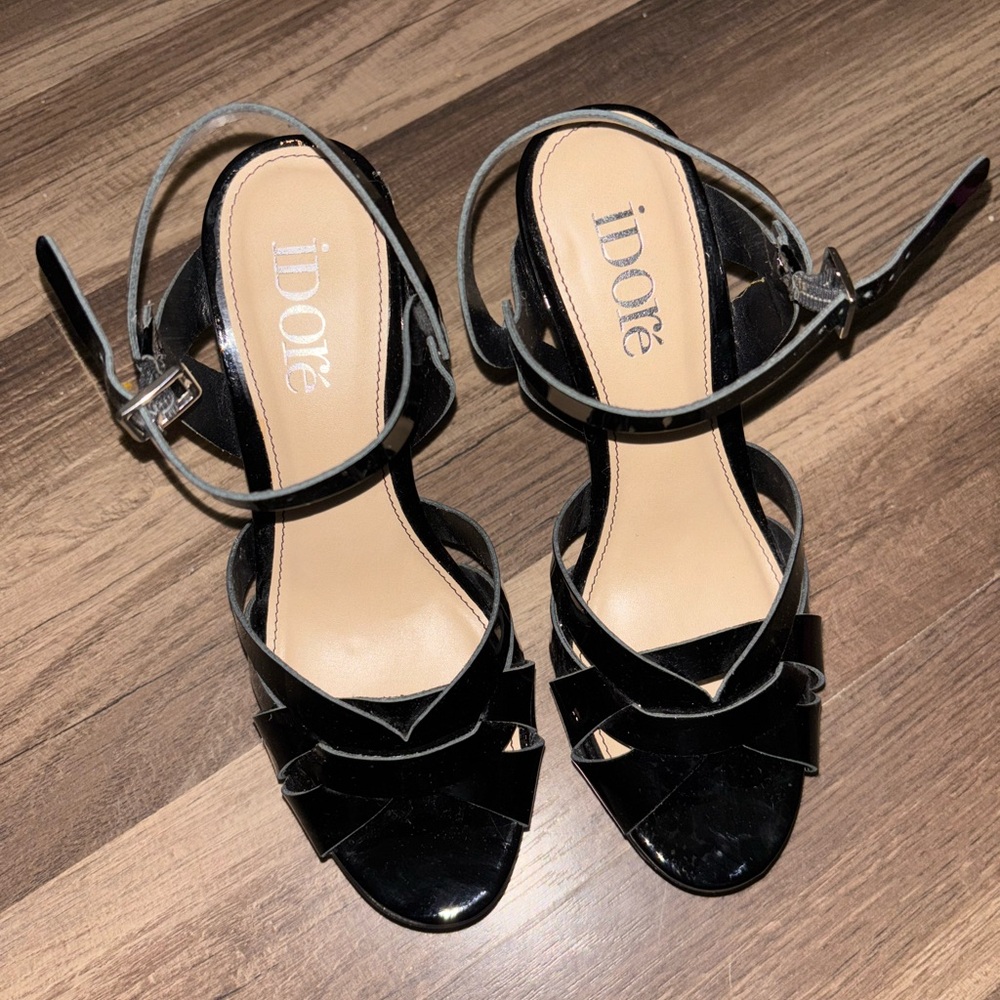 Black Stiletto Heels with Strappy Design